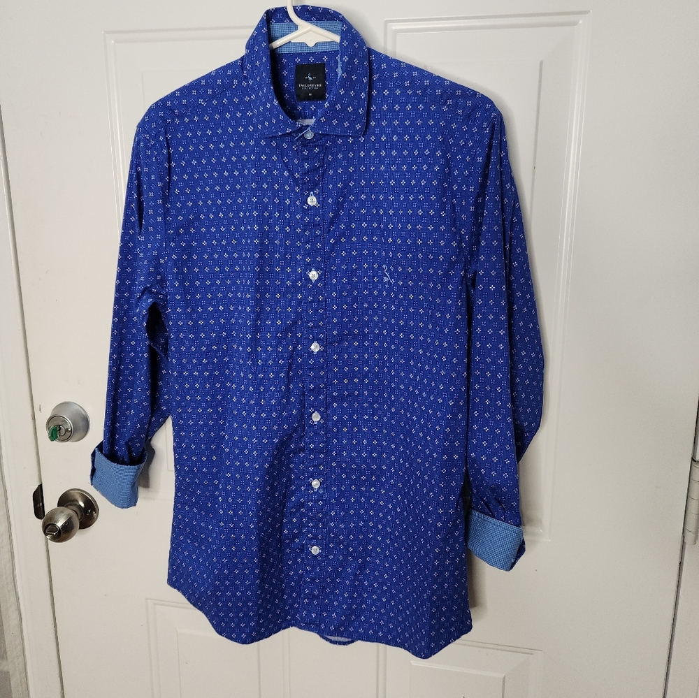 Mens Tailorbyrd Long Sleeve Roll Back Cuff in‎ Blue and White  Size Medium